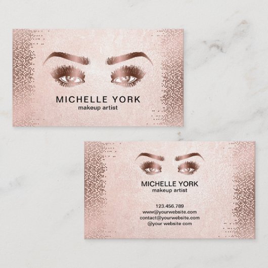 Make-up Artist Lange wimpers Roos Gold Eyes Brows Visitekaartje (Voorkant / Achterkant)