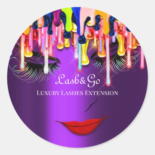 Make-up Artist Lash Product Drips Regenboog Violet Ronde Sticker (Voorkant)