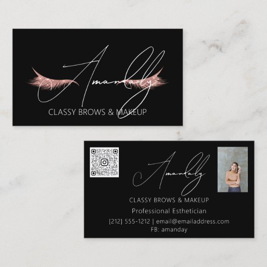 Make-up Artist Lashes QRLOGO Microblade Roos Zwart Visitekaartje (Voorkant / Achterkant)