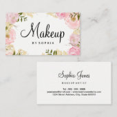 Make-up Artist Modern Roze Bloemen Visitekaartje (Voorkant / Achterkant)