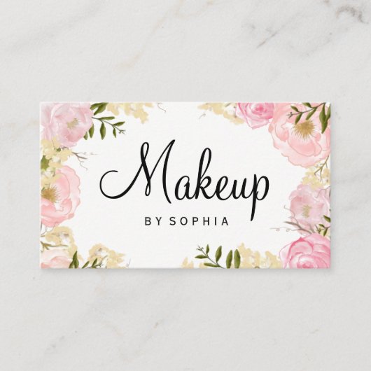 Make-up Artist Modern Roze Bloemen Visitekaartje (Voorkant)