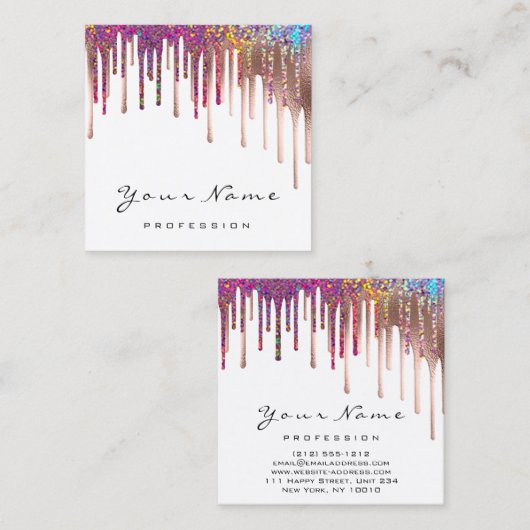 Make-up Artist Nails Roos Regenboog Holografie Dri Vierkante Visitekaartje (Voorkant / Achterkant)