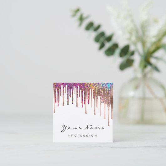 Make-up Artist Nails Roos Regenboog Holografie Dri Vierkante Visitekaartje (Staand voorkant)