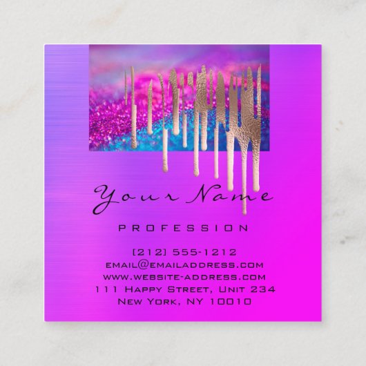 Make-up Artist Nails Salon Roos Drips Roze Vierkante Visitekaartje (Achterkant)