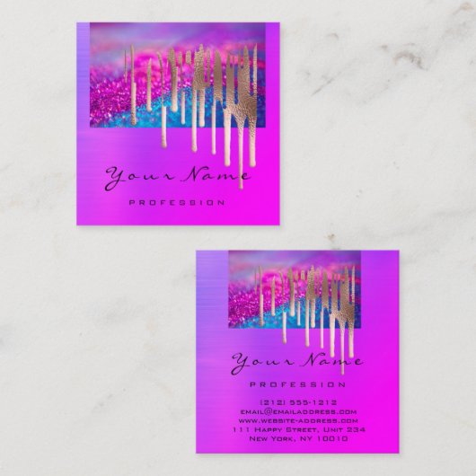 Make-up Artist Nails Salon Roos Drips Roze Vierkante Visitekaartje (Voorkant / Achterkant)