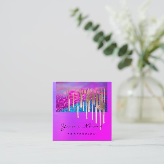 Make-up Artist Nails Salon Roos Drips Roze Vierkante Visitekaartje (Staand voorkant)