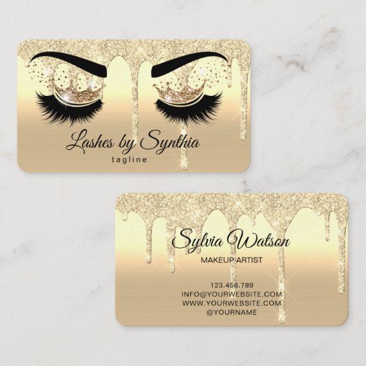 Make-up artist ogen wimpers koningin druipend goud visitekaartje (Voorkant / Achterkant)