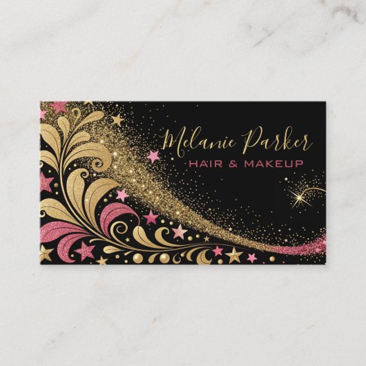 Make-up Artist Pink Gold Elegant Glitter Trendy Visitekaartje (Voorkant)