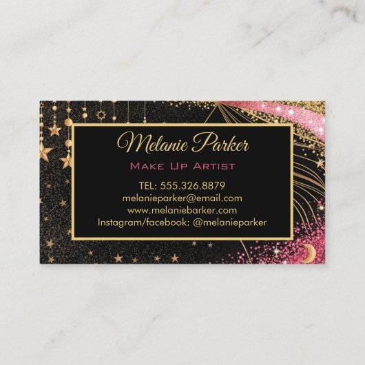 Make-up Artist Pink Gold Elegant Glitter Trendy Visitekaartje (Achterkant)