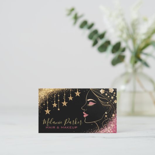 Make-up Artist Pink Gold Elegant Glitter Trendy Visitekaartje (Staand voorkant)