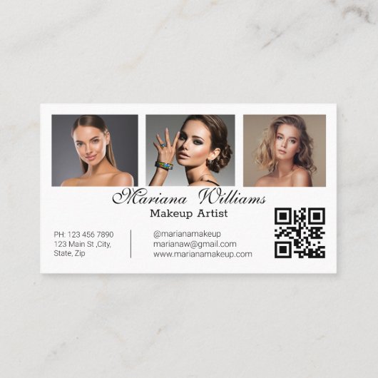 Make-up artist Pink Gold logo, QR Code 3 foto's Visitekaartje (Achterkant)