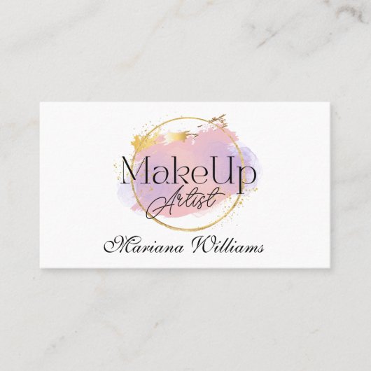 Make-up artist Pink Gold logo, QR Code 3 foto's Visitekaartje (Voorkant)