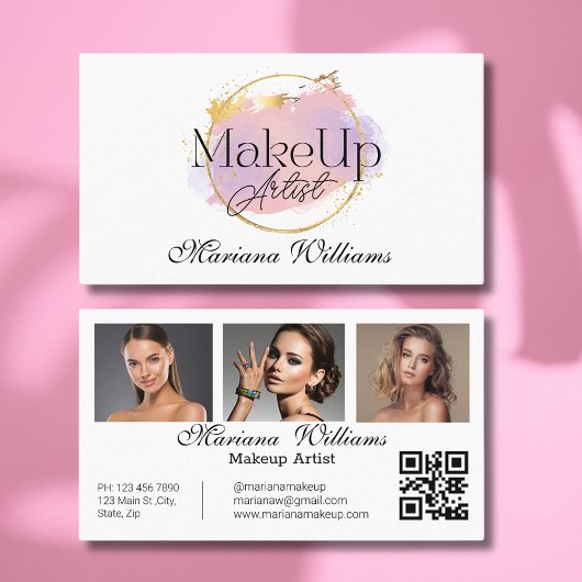 Make-up artist Pink Gold logo, QR Code 3 foto's Visitekaartje