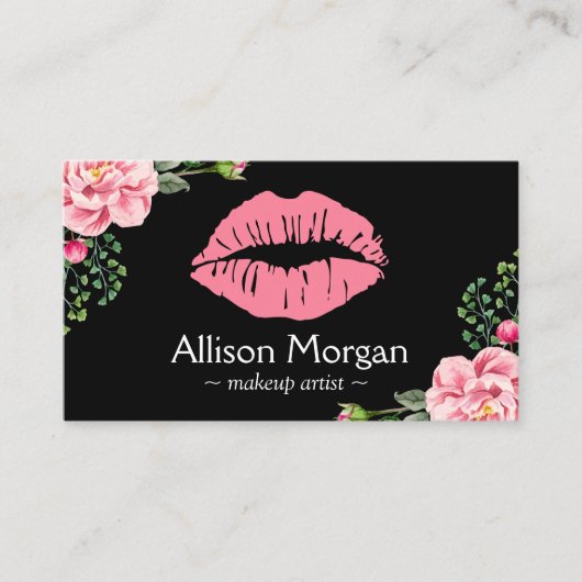 Make-up Artist Pink Lips  Bloemen Decor Visitekaartje (Voorkant)