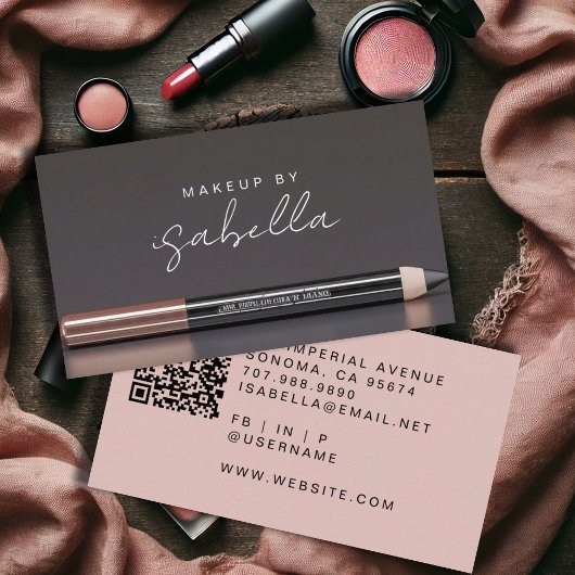 Make-up Artist QR Code Dusty Pink Charcoal Grey Visitekaartje