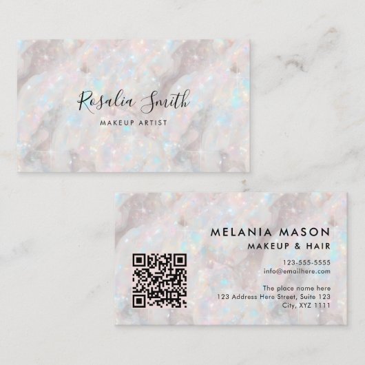 Make-up Artist QR Code Iridescent Opal Stone Visitekaartje (Voorkant / Achterkant)