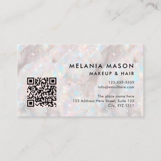 Make-up Artist QR Code Iridescent Opal Stone Visitekaartje (Achterkant)