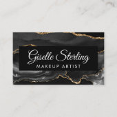 Make-up Artist QR Code Zwart Gouden Agaat Luxe Visitekaartje (Voorkant)