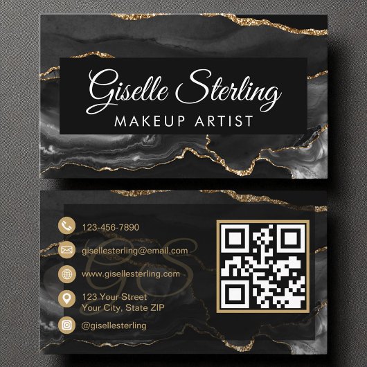 Make-up Artist QR Code Zwart Gouden Agaat Luxe Visitekaartje