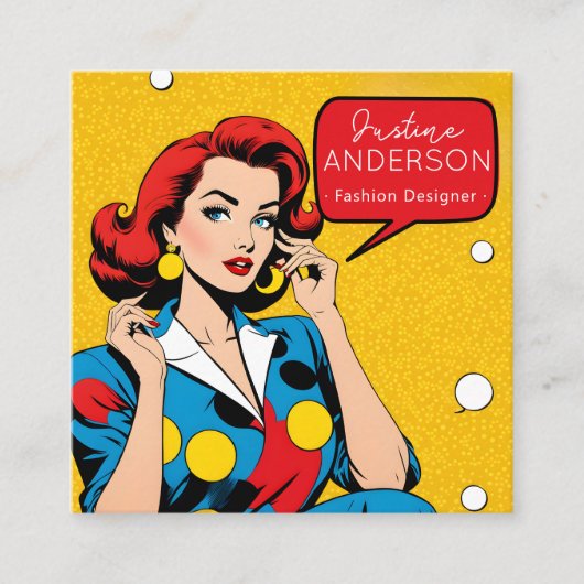 make-up artist Retro Pop Art Lady vrouw Wow Vierkante Visitekaartje (Voorkant)