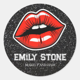 Make-up artist rode lippen met glitter ronde sticker
