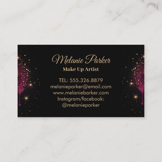 Make-up Artist roze Gold Drips Trendy Black Glitte Visitekaartje (Achterkant)