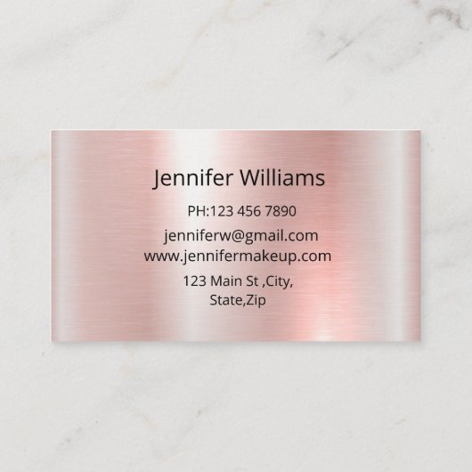 Make-up artist, roze metallic roos gouden glitters visitekaartje (Achterkant)