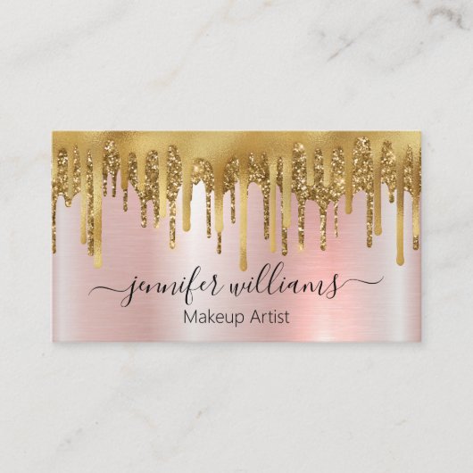 Make-up artist, roze metallic roos gouden glitters visitekaartje (Voorkant)