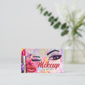 Make-up Artist Salon Holografische Glitter Rode Li Visitekaartje (Staand voorkant)