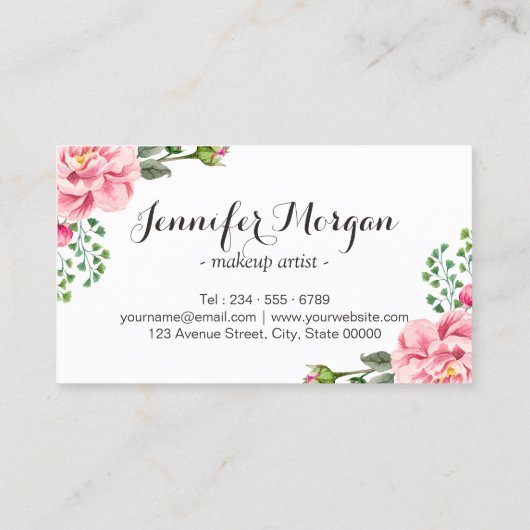 Make-up Artist Script Classy Floral Goud Gestreept Visitekaartje (Achterkant)