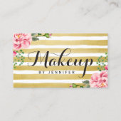 Make-up Artist Script Classy Floral Goud Gestreept Visitekaartje (Voorkant)