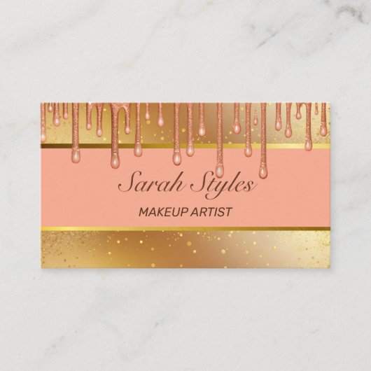 Make-up Artist Stylist Glam Roos Gold Glitter drup Visitekaartje (Voorkant)