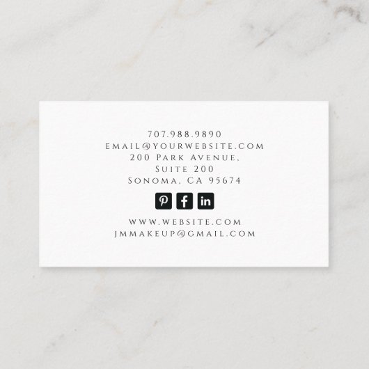 Make-up Artist Tarot Visitekaartje (Achterkant)