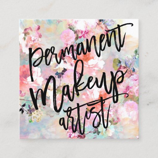 Make-up artist typografie moderne bloemen waterver vierkante visitekaartje (Voorkant)
