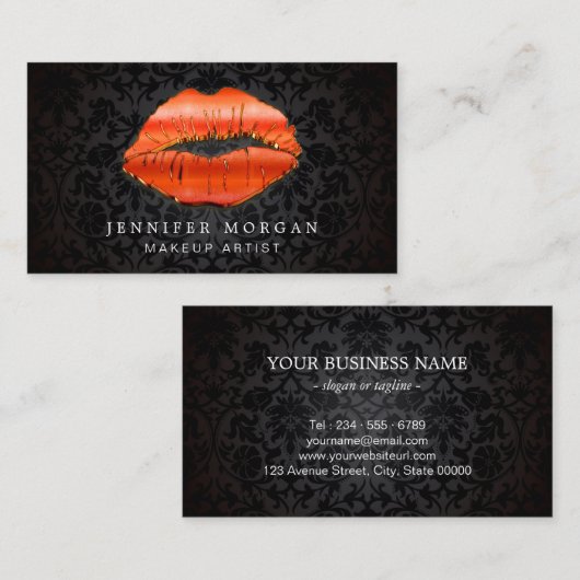 Make-up Artist Unieke 3D Gouden Rode Lippen Damask Visitekaartje (Voorkant / Achterkant)