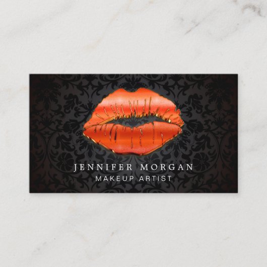 Make-up Artist Unieke 3D Gouden Rode Lippen Damask Visitekaartje (Voorkant)