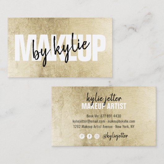 Make-up artist vet handtekening script chique goud visitekaartje (Voorkant / Achterkant)