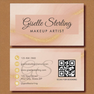 Make-up Artist Waterverf Gold Monogram QR-code Visitekaartje