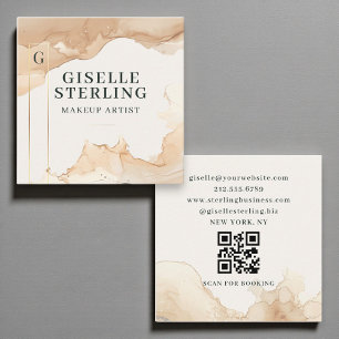 Make-up Artist Waterverf QR Code Beige Gold Folie Vierkante Visitekaartje