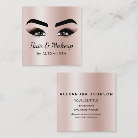 Make-up Artist Wimper Wimpers Blush Pink Rose Gold Vierkante Visitekaartje (Voorkant / Achterkant)