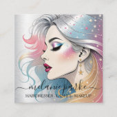 Make-up Artist Wimpers QR Code Zilver Vierkante Visitekaartje (Voorkant)