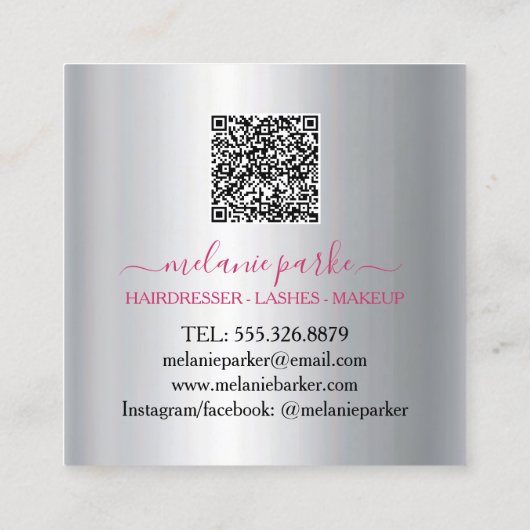 Make-up Artist Wimpers QR Code Zilver Vierkante Visitekaartje (Achterkant)