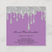 Make-up Artist Zilver Dripping Glitter Vierkante Visitekaartje (Achterkant)