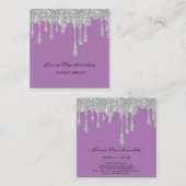 Make-up Artist Zilver Dripping Glitter Vierkante Visitekaartje (Voorkant / Achterkant)