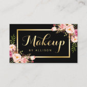 Make-up Artist Zwart Goud Script Floral Wrap Visitekaartje (Voorkant)