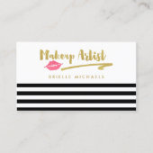 Make-up artist zwart witte strepen met roze lippen visitekaartje (Voorkant)