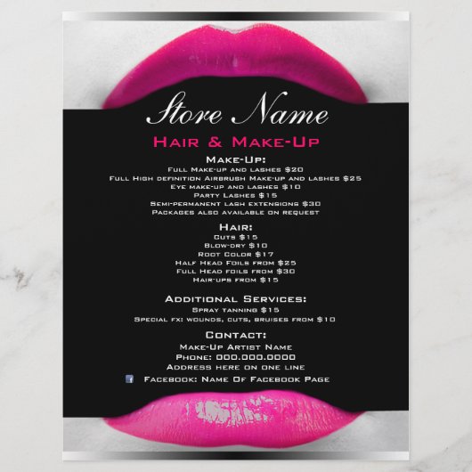 make-up artistieke schoonheidsalon lijst met servi flyer (Voorkant)