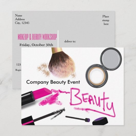 Make-up Beauty Glam Event Workshop Briefkaart (Voorkant / Achterkant)