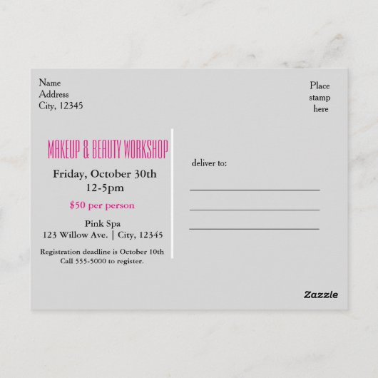 Make-up Beauty Glam Event Workshop Briefkaart (Achterkant)