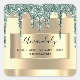 Make-up Beauty Glitter Gold Framed Boutique Mint Vierkante Sticker